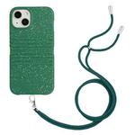 For iPhone 14 Plus Wheat Straw Material Degradable TPU Phone Case with Lanyard(Dark Green)