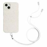 For iPhone 14 Plus Wheat Straw Material Degradable TPU Phone Case with Lanyard(White)