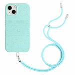 For iPhone 14 Plus Wheat Straw Material Degradable TPU Phone Case with Lanyard(Light Green)