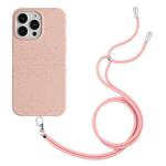 For iPhone 14 Pro Wheat Straw Material Degradable TPU Phone Case with Lanyard(Pink)
