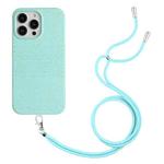 For iPhone 14 Pro Wheat Straw Material Degradable TPU Phone Case with Lanyard(Light Green)