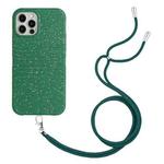 For iPhone 13 Pro Wheat Straw Material Degradable TPU Phone Case with Lanyard(Dark Green)