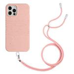 For iPhone 13 Pro Wheat Straw Material Degradable TPU Phone Case with Lanyard(Pink)