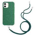 For iPhone 12 Wheat Straw Material Degradable TPU Phone Case with Lanyard(Dark Green)