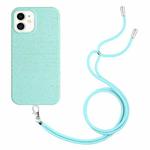 For iPhone 12 Wheat Straw Material Degradable TPU Phone Case with Lanyard(Light Green)