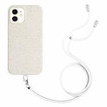 For iPhone 12 mini Wheat Straw Material Degradable TPU Phone Case with Lanyard(White)