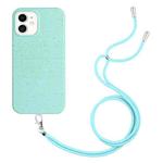 For iPhone 12 mini Wheat Straw Material Degradable TPU Phone Case with Lanyard(Light Green)