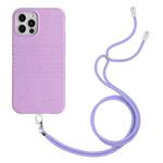 For iPhone 12 Pro Max Wheat Straw Material Degradable TPU Phone Case with Lanyard(Purple)
