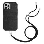 For iPhone 11 Pro Max Wheat Straw Material Degradable TPU Phone Case with Lanyard(Black)