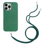 For iPhone 15 Pro Max Wheat Straw Material Degradable TPU Phone Case with Lanyard(Dark Green)