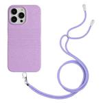 For iPhone 15 Pro Wheat Straw Material Degradable TPU Phone Case with Lanyard(Purple)