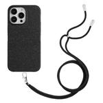 For iPhone 15 Pro Wheat Straw Material Degradable TPU Phone Case with Lanyard(Black)