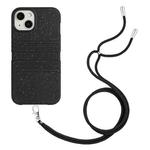 For iPhone 15 Wheat Straw Material Degradable TPU Phone Case with Lanyard(Black)