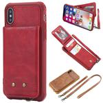 For iPhone X / XS Vertical Flip Shockproof Leather Protective Case with Long Rope, Support Card Slots & Bracket & Photo Holder & Wallet Function(Red)