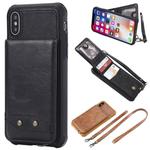 For iPhone X / XS Vertical Flip Shockproof Leather Protective Case with Long Rope, Support Card Slots & Bracket & Photo Holder & Wallet Function(Black)