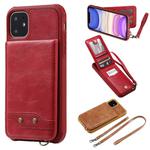 For iPhone 11 Vertical Flip Shockproof Leather Protective Case with Long Rope, Support Card Slots & Bracket & Photo Holder & Wallet Function(Red)