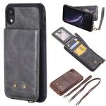 For iPhone XR Vertical Flip Shockproof Leather Protective Case with Long Rope, Support Card Slots & Bracket & Photo Holder & Wallet Function(Gray)