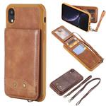 For iPhone XR Vertical Flip Shockproof Leather Protective Case with Long Rope, Support Card Slots & Bracket & Photo Holder & Wallet Function(Brown)