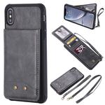 For iPhone XS Max Vertical Flip Shockproof Leather Protective Case with Long Rope, Support Card Slots & Bracket & Photo Holder & Wallet Function(Gray)