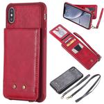 For iPhone XS Max Vertical Flip Shockproof Leather Protective Case with Long Rope, Support Card Slots & Bracket & Photo Holder & Wallet Function(Red)