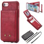 For iPhone SE 2022 / SE 2020 / 8 / 7 Vertical Flip Shockproof Leather Protective Case with Long Rope, Support Card Slots & Bracket & Photo Holder & Wallet Function(Red)