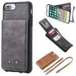 For iPhone 6 Plus Vertical Flip Shockproof Leather Protective Case with Long Rope, Support Card Slots & Bracket & Photo Holder & Wallet Function(Gray)