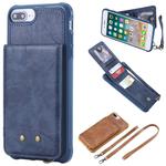 For iPhone 6 Plus Vertical Flip Shockproof Leather Protective Case with Long Rope, Support Card Slots & Bracket & Photo Holder & Wallet Function(Blue)
