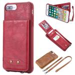 For iPhone 8 Plus / 7 Plus Vertical Flip Shockproof Leather Protective Case with Long Rope, Support Card Slots & Bracket & Photo Holder & Wallet Function(Red)