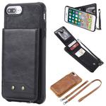 For iPhone 8 Plus / 7 Plus Vertical Flip Shockproof Leather Protective Case with Long Rope, Support Card Slots & Bracket & Photo Holder & Wallet Function(Black)