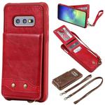 For Galaxy S10e Vertical Flip Shockproof Leather Protective Case with Long Rope, Support Card Slots & Bracket & Photo Holder & Wallet Function(Red)
