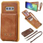 For Galaxy S10e Vertical Flip Shockproof Leather Protective Case with Long Rope, Support Card Slots & Bracket & Photo Holder & Wallet Function(Brown)