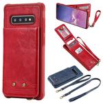 For Galaxy S10+ Vertical Flip Shockproof Leather Protective Case with Long Rope, Support Card Slots & Bracket & Photo Holder & Wallet Function(Red)
