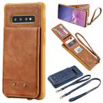 For Galaxy S10+ Vertical Flip Shockproof Leather Protective Case with Long Rope, Support Card Slots & Bracket & Photo Holder & Wallet Function(Brown)