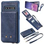 For Galaxy S10+ Vertical Flip Shockproof Leather Protective Case with Long Rope, Support Card Slots & Bracket & Photo Holder & Wallet Function(Blue)