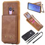 For Galaxy S9 Vertical Flip Shockproof Leather Protective Case with Long Rope, Support Card Slots & Bracket & Photo Holder & Wallet Function(Brown)