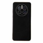 For Huawei Mate 50 Pro Genuine Leather Luolai Series Electroplating Phone Case(Black)