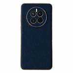 For Huawei Mate 50 Genuine Leather Luolai Series Electroplating Phone Case(Dark Blue)