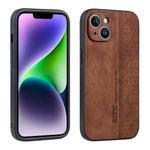 For iPhone 14 Plus AZNS 3D Embossed Skin Feel Phone Case(Brown)