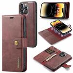 For iPhone 14 Pro DG.MING Crazy Horse Texture Detachable Magnetic Leather Case(Red)