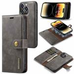 For iPhone 14 Pro DG.MING Crazy Horse Texture Detachable Magnetic Leather Case(Grey)