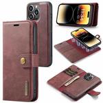 For iPhone 14 Pro Max DG.MING Crazy Horse Texture Detachable Magnetic Leather Case(Red)