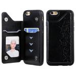 For iPhone 6 Six Cats Embossing Pattern Protective Case with Holder & Card Slots & Photo Frame(Black)