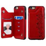 For iPhone 6 Six Cats Embossing Pattern Protective Case with Holder & Card Slots & Photo Frame(Red)