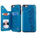 For iPhone 6 Plus Six Cats Embossing Pattern Protective Case with Holder & Card Slots & Photo Frame(Blue)