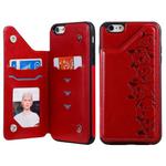 For iPhone 6 Plus Six Cats Embossing Pattern Protective Case with Holder & Card Slots & Photo Frame(Red)