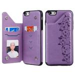 For iPhone 6 Plus Six Cats Embossing Pattern Protective Case with Holder & Card Slots & Photo Frame(Purple)