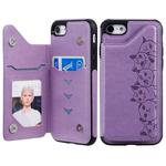 For iPhone 7 / 8 Six Cats Embossing Pattern Protective Case with Holder & Card Slots & Photo Frame(Purple)