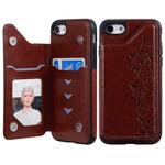 For iPhone 7 / 8 Six Cats Embossing Pattern Protective Case with Holder & Card Slots & Photo Frame(Brown)