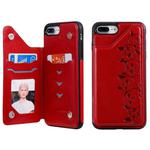 For iPhone 7 Plus / 8 Plus Six Cats Embossing Pattern Protective Case with Holder & Card Slots & Photo Frame(Red)