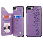 For iPhone 7 Plus / 8 Plus Six Cats Embossing Pattern Protective Case with Holder & Card Slots & Photo Frame(Purple)